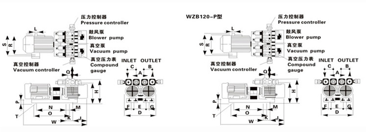 臺(tái)冠MLB50-P吹吸兩用無油真空泵外觀尺寸圖