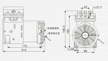 臺(tái)冠JP-140S壓縮泵外觀尺寸圖